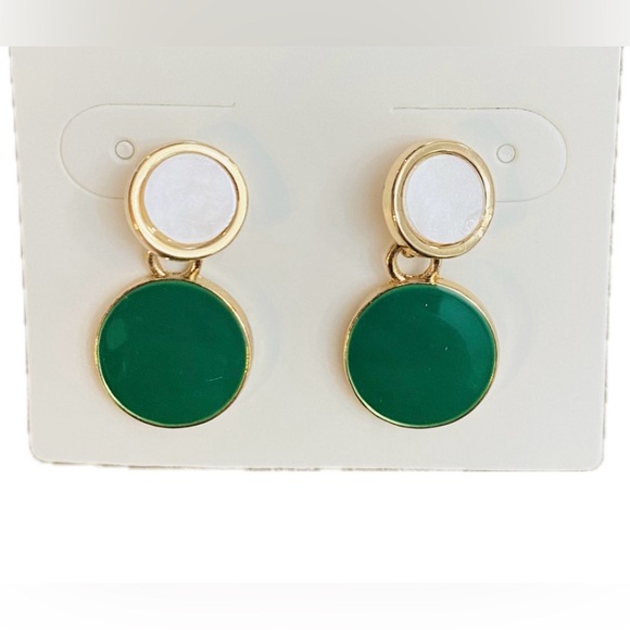 Drip Glazed Earrings - Green, Ivory, Gold - Picture 4 of 9